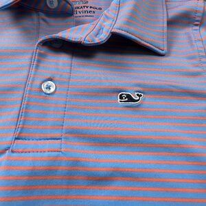 Vineyard Vines Boys Performance Polo Striped Blue/Orange Sz 5 Preppy On the Go